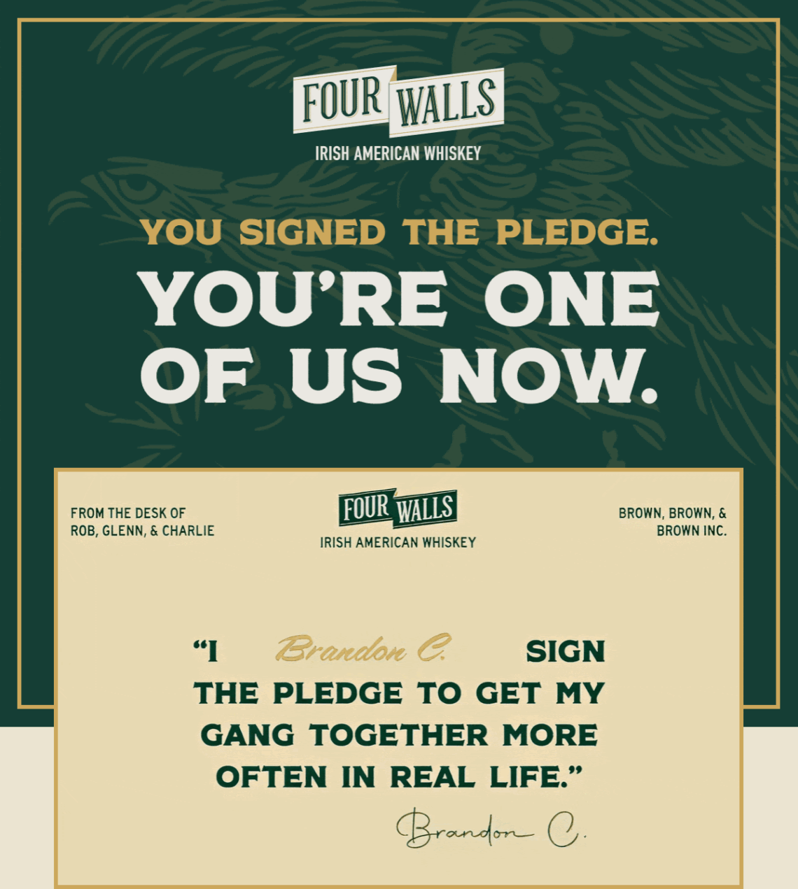 Four Walls Irish American Whiskey Invites America to "Come on in!" and Pledge to Hang