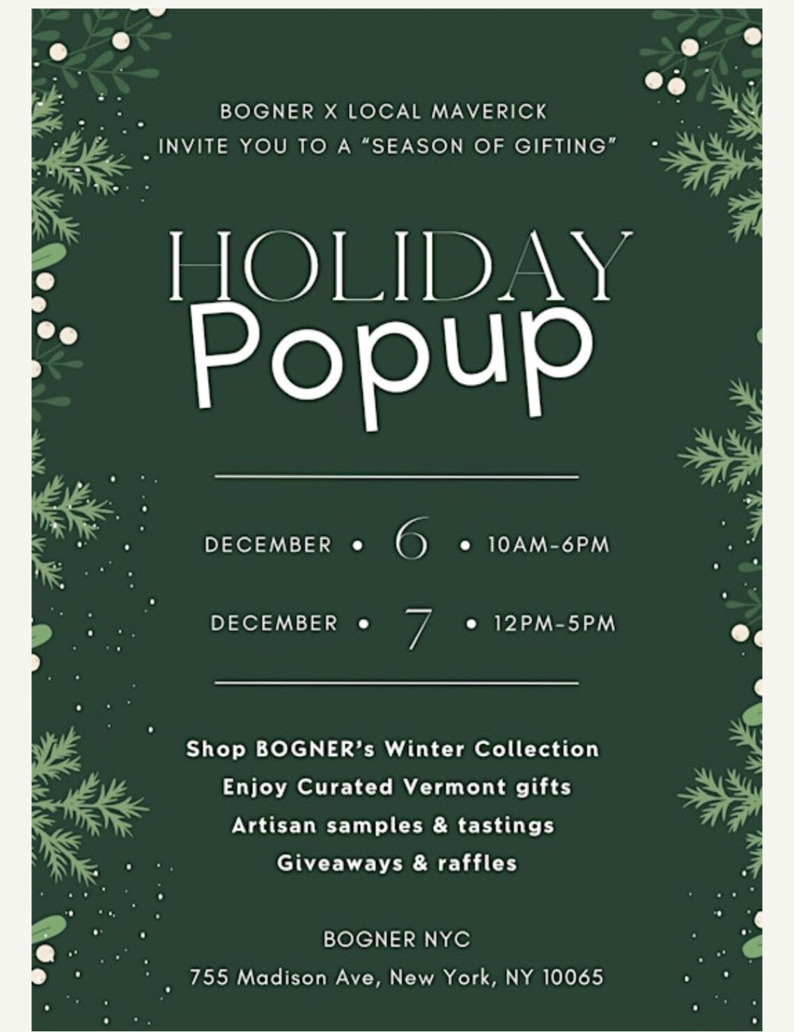 BOGNER X Local Maverick Holiday Popup on Madison Ave